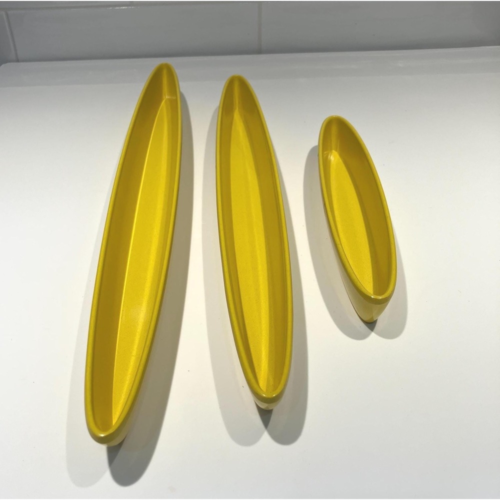 MCM Olive Boat Tray Melamine Melmac Yellow Set of 3 - Picture 15 of 15